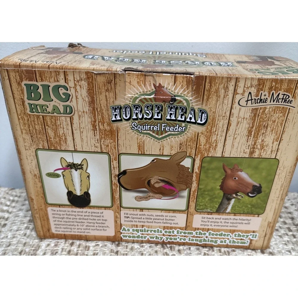 Squirrel Feeder NIB Horse Head Archie McPhee Accoutrements Big Head Animal